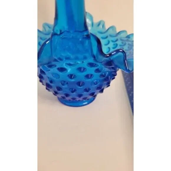 Vintage Fenton Colonial Blue Hobnail‎ Glass Basket Ruffled Edge ~ 7.25" - Picture 4 of 8